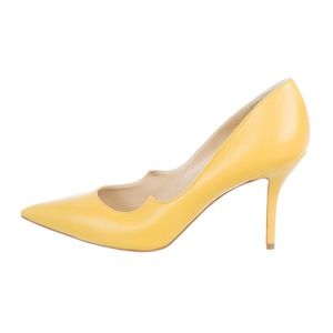 Yellow leather Paul Andrew pumps with tonal stitching and covered heels - Sz 9